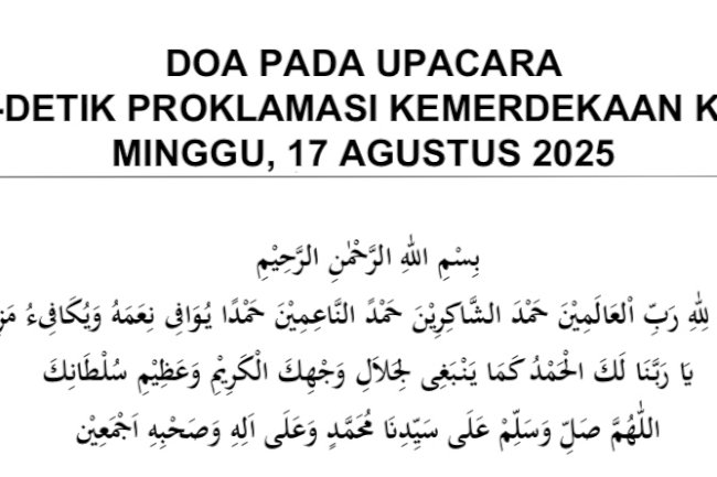Teks Doa Upacara Detik-Detik Proklamasi Kemerdekaan Ke-80 RI