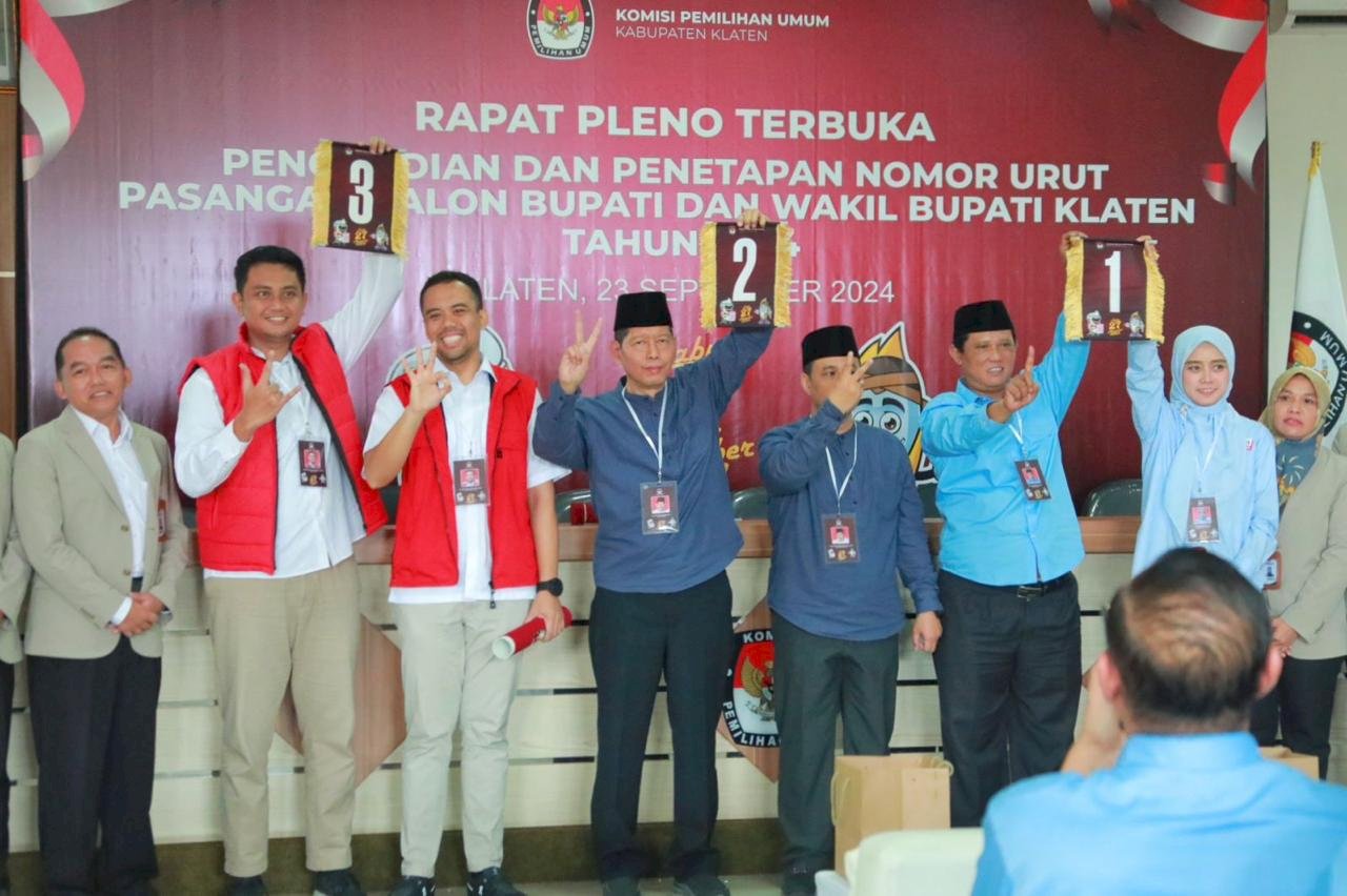 Bupati Klaten Hadiri Rapat Pleno KPU : Pengundian dan Penetapan Nomor Urut Paslon Bupati & Wabup Klaten 2024